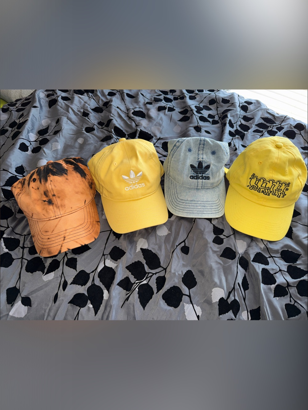 Adidas Cap Bundle with Yellow and denim style + 2 non brand baseball caps: